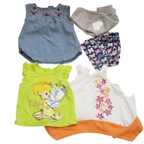 2 For $5 SALE Girl's Bundle Of Three Tops Two Pants Size 9 Months - Picture 1 of 9